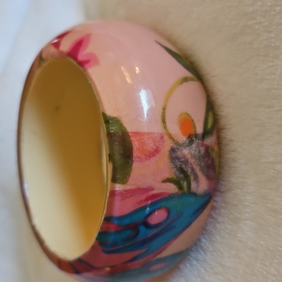 Vintage Colorful Tropical Floral Butterfly Chunky Acrylic Bangle Bracelet - Picture 3 of 6